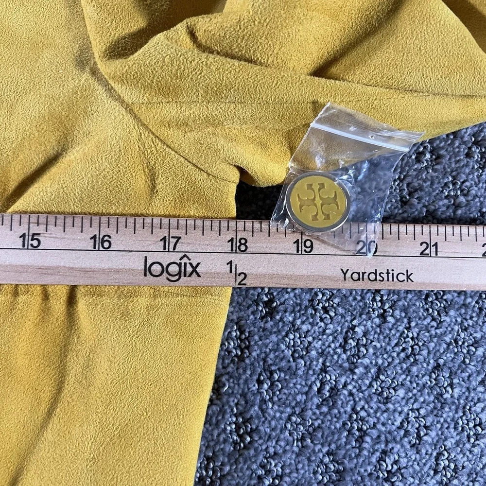 Tory Burch Mustard Yellow Suede leather Double-Breasted Jacket 3/4 Sleeve Size 6